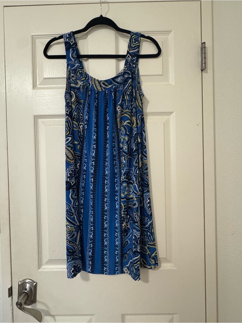 INC International Concepts Blue Yellow Black Patterned Dress Top
